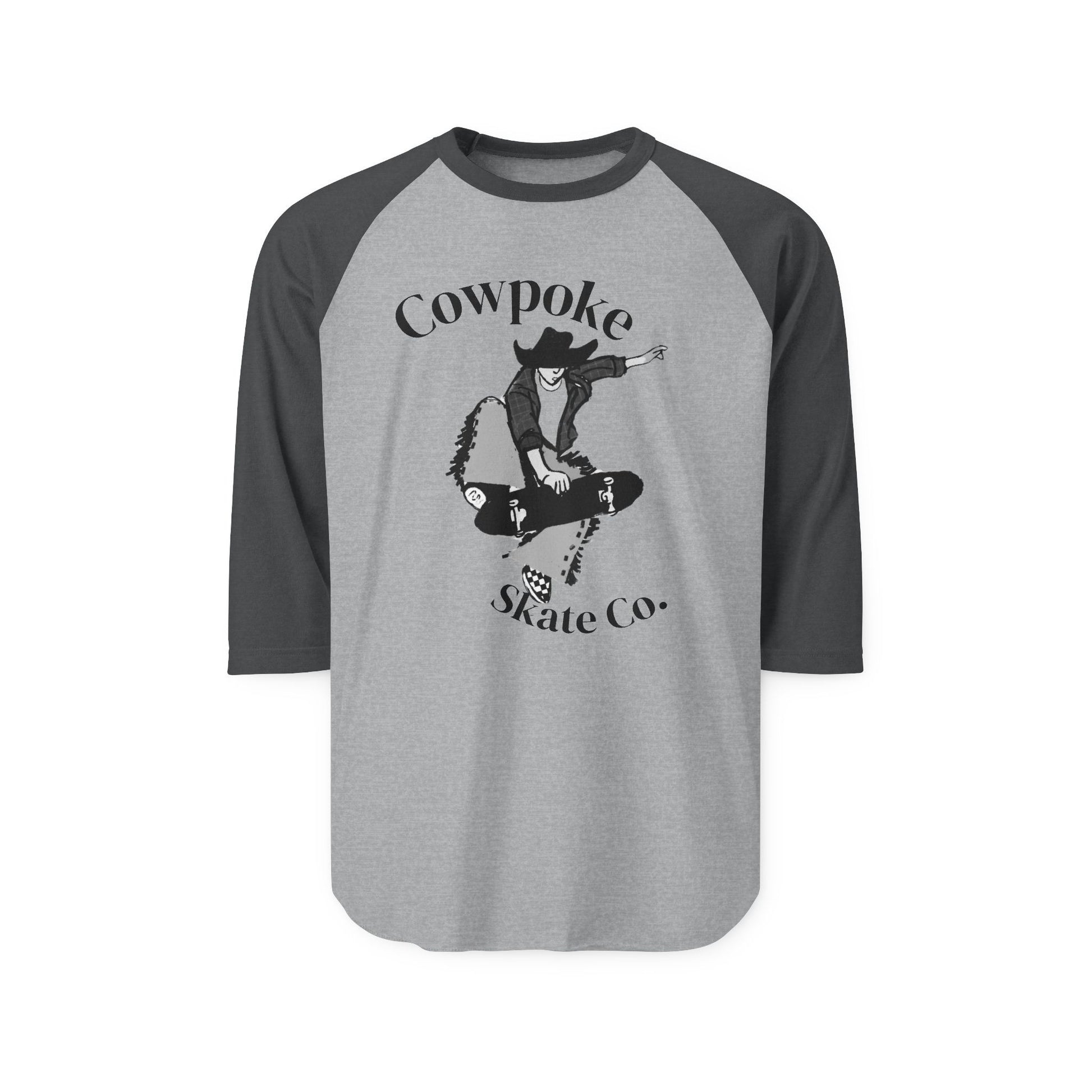 Retro Cowpoke Skate Co. Unisex Raglan Shirt, Casual Skate Tee, Vintage Graphic Tee, Unisex Shirt, Gift for Skater Friends, Summer Outfit